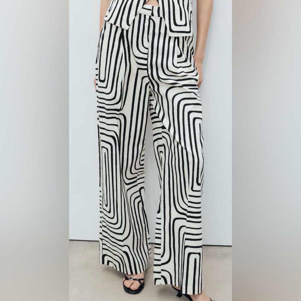 Mango GEOMETRIC-PRINT LINEN PANTS